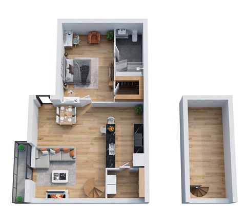 Floor plan for 1 bed, 1 bath, 1091 sqft
